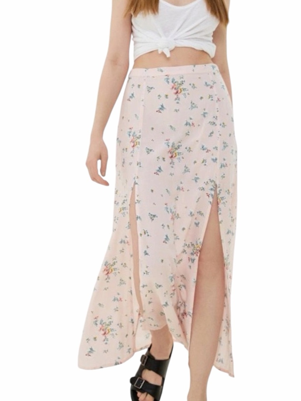Billabong x The Salty Blonde Pink Floral Maxi Skirt Double Slit Size 28